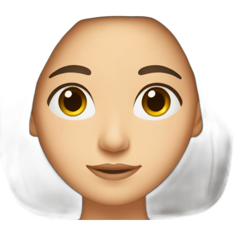 brunette woman with flower sitting ontop of her right ear emoji