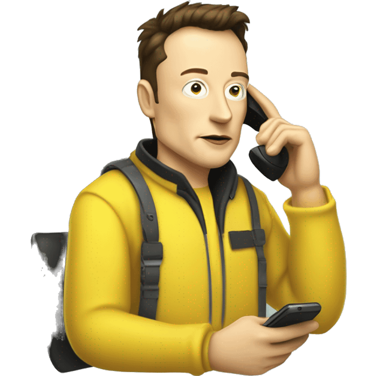 Elon musk in simpson style dressed as camrom yellow outfit making a phone call on a flip phon  emoji