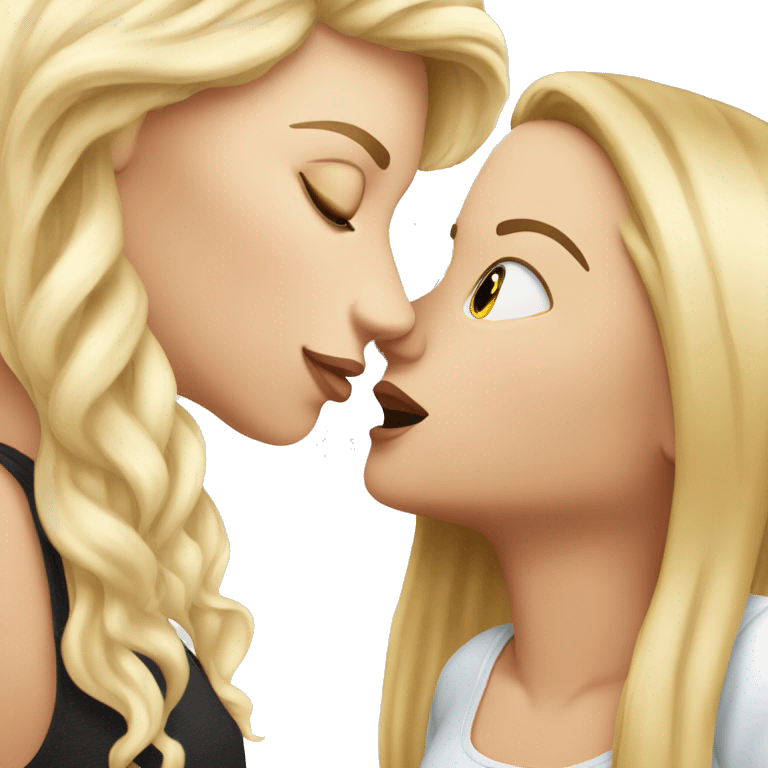 white girl with blonde hair, kissing, white girl with brunette hair emoji