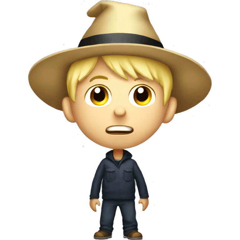 blond boy with hat scared Flashlight in hand spooky halloween emoji