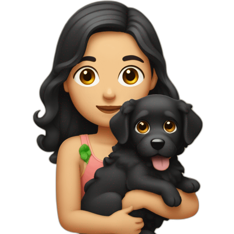 Plump girl with dark black wavy hairs holding dog in her arm emoji