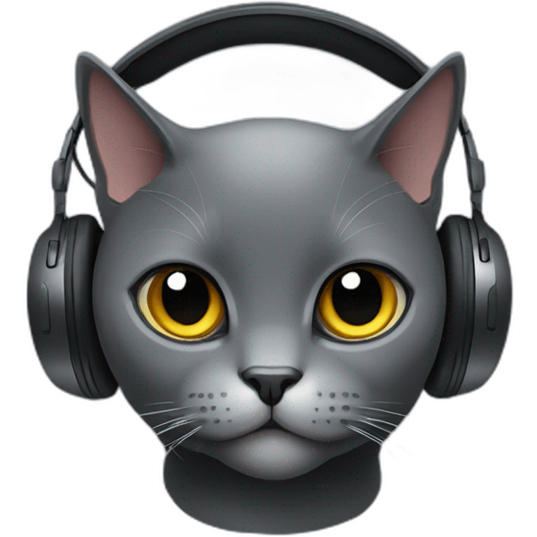 Dark Grey British short hair cat wearing gaming headset emoji