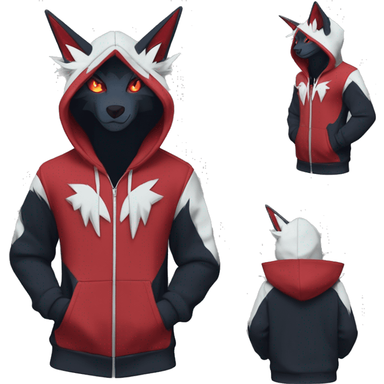 Edgy Cool Anthro Zoroark-Zangoose-Litten Fakemon Fursona Hoodie Full Body emoji