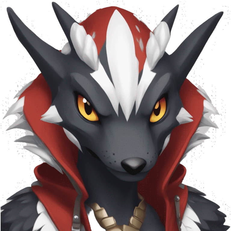 Black Cool Edgy Anthro Noivern-Nargacuga-Sergal-Fakémon  with White and Red Edgy markings emoji