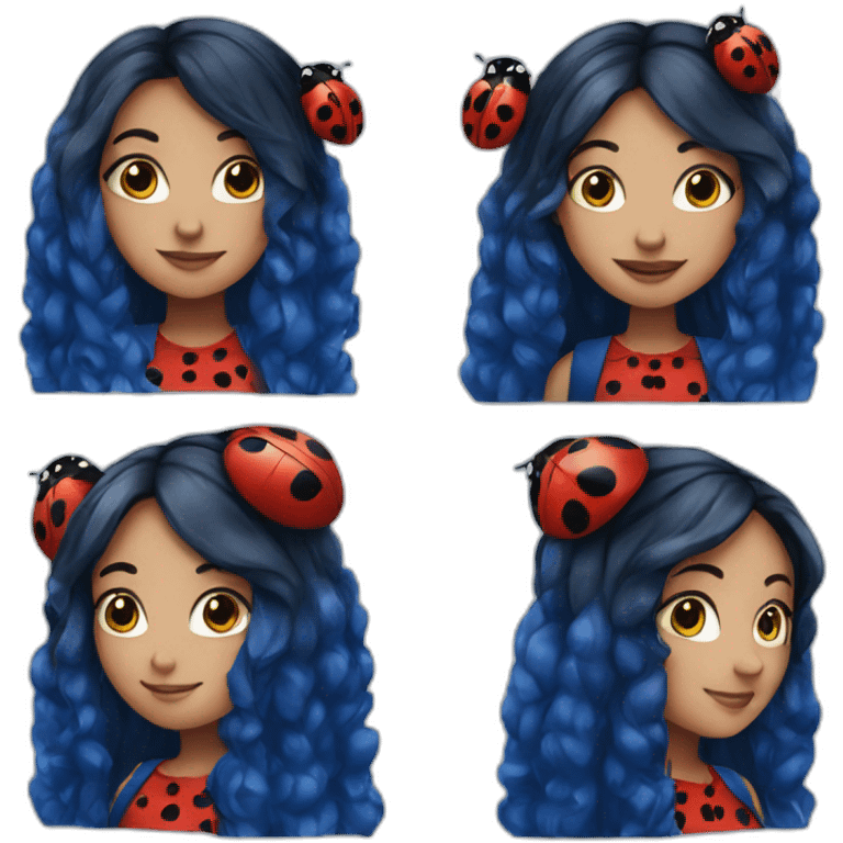 girl with dark blue hair duvets and ladybug costume emoji