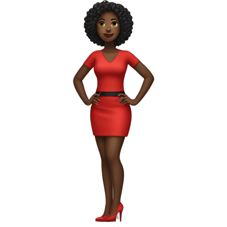 Black girl with a red club outfit on and heels emoji