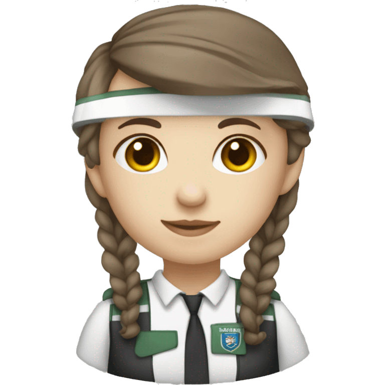 una chica con uniforme de trabajo y len emoji