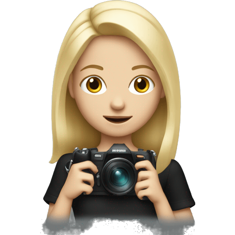 Blonde girl wearing black and holding a camera  emoji