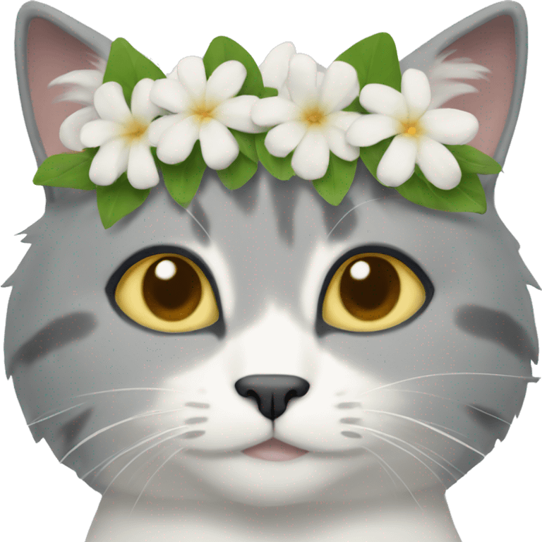 Gray and white cat flower crown emoji