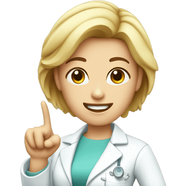 Dentist pointing her finger at the front emoji