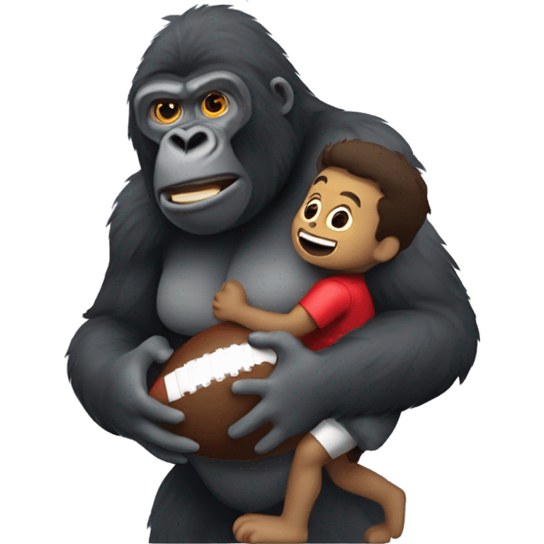 A small football human being held by a gorilla  emoji