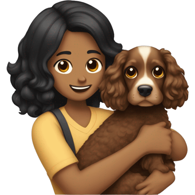 black hair couple hugging cocker spaniel emoji