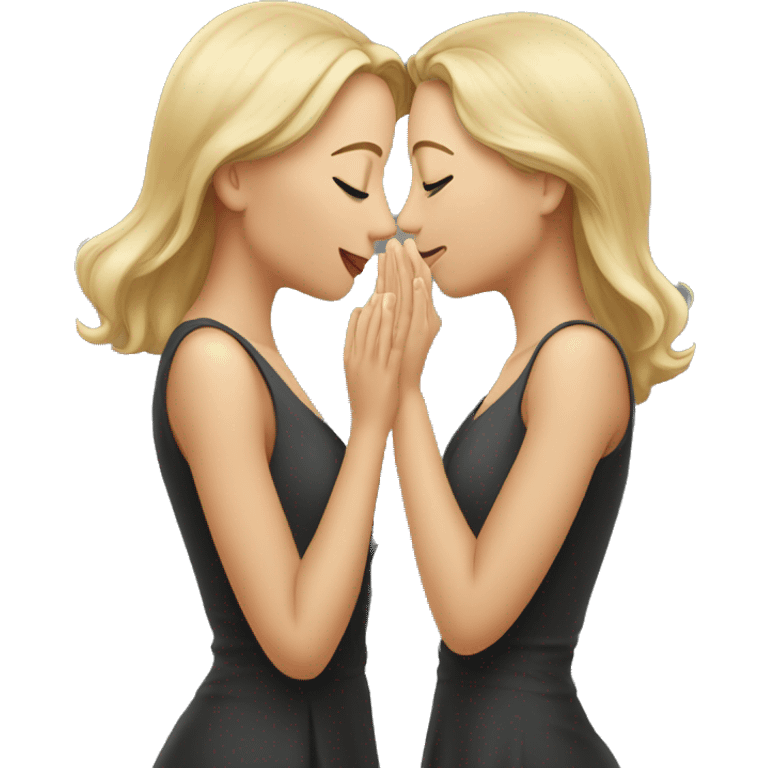 Two women looking at one another while, holding the other one’s face to lean in for a kiss emoji