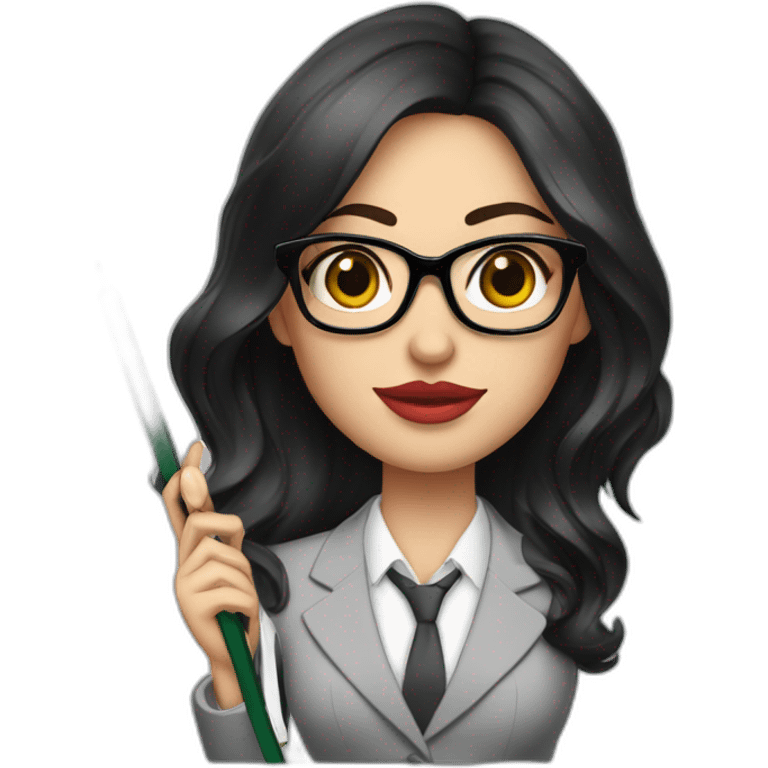 megan fox in a suit with big black thick border glasses holding a ruler emoji