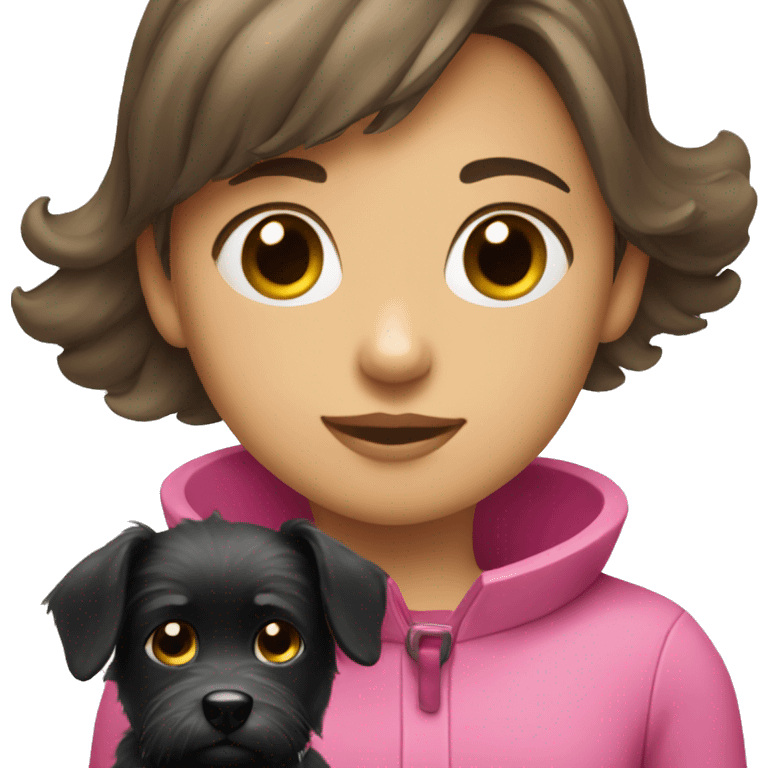 girl with little scruffy black dog in a pink collar emoji