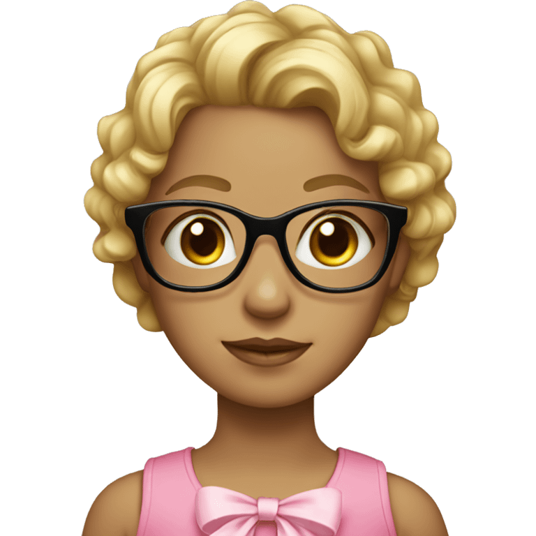 blond girl with pink bow brown curly hair with glasses emoji