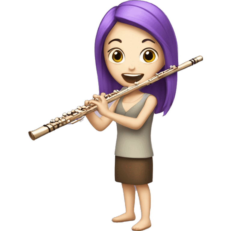 White girl with purple hair playing flute emoji