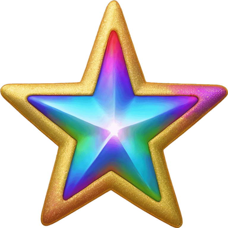 A five-point star with a shimmering gold texture and a multicoloured rainbow trail. The trail should fade from red to purple, glowing softly in a dark background.   emoji