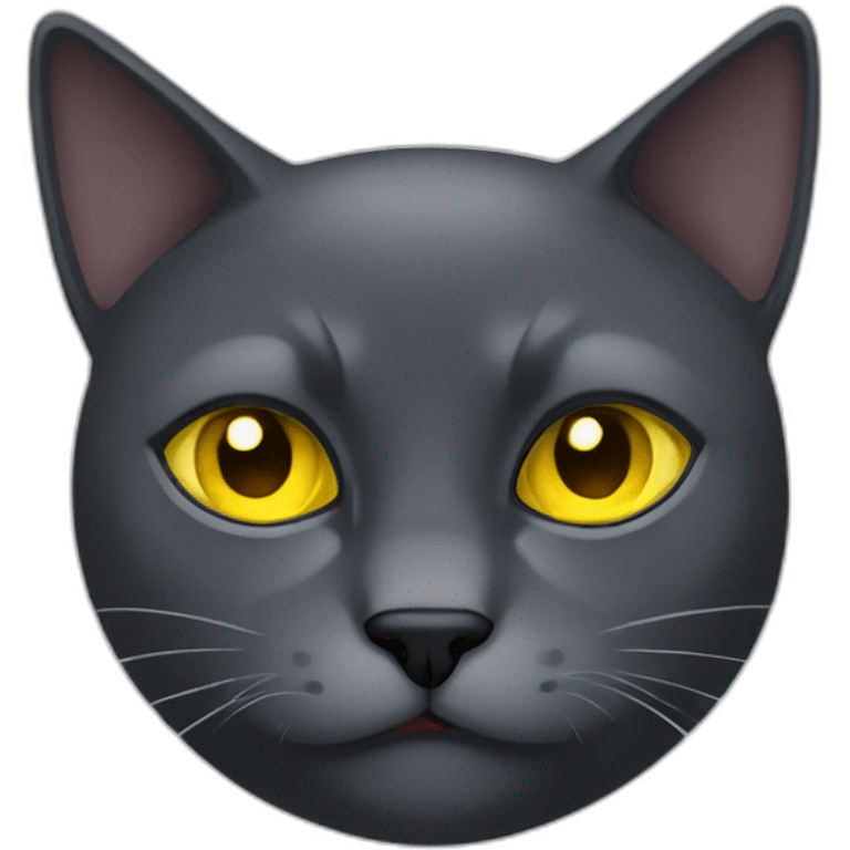 Dark grey cat with yellow eyes and a hateful expression emoji