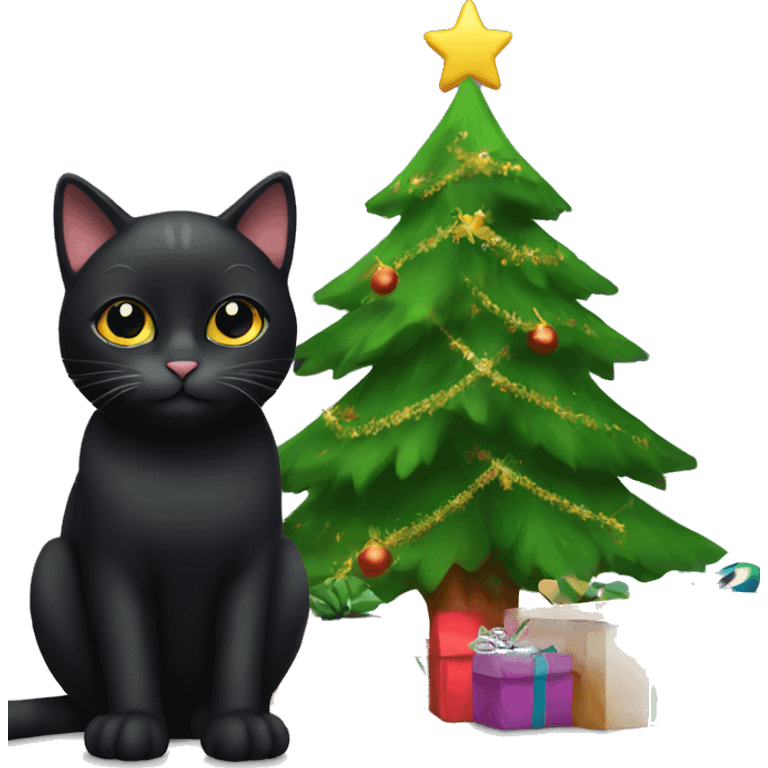 cute black cat with christmas tree emoji