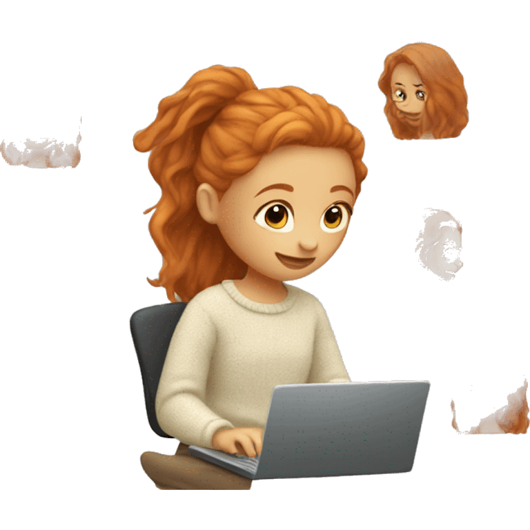 ginger girl in sweater working on a laptop emoji