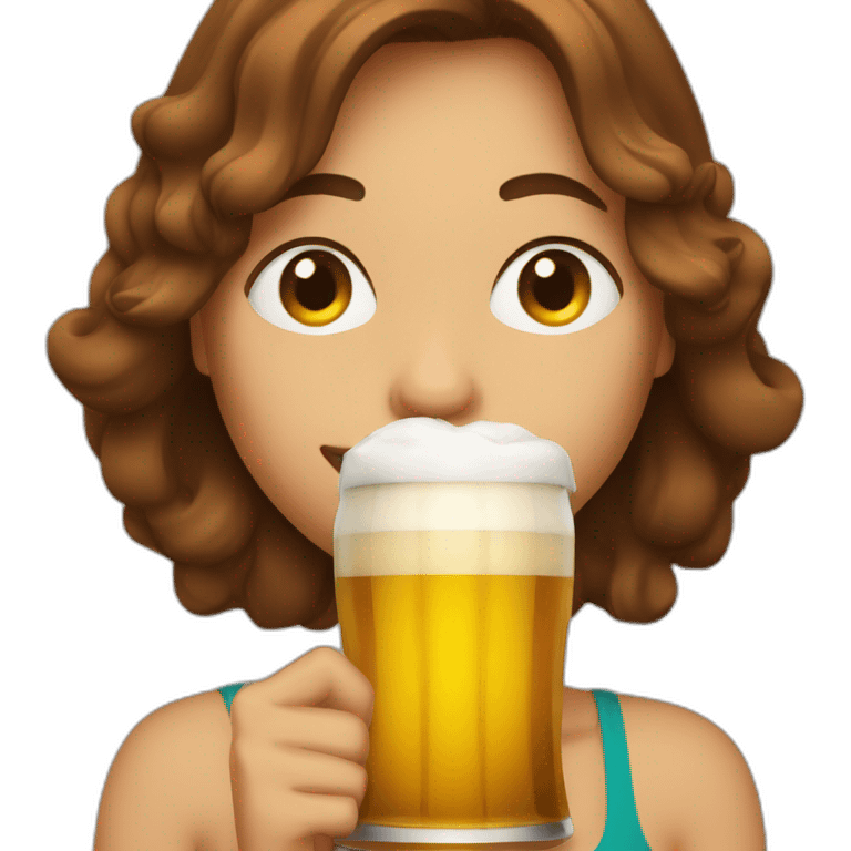 a woman with wacky brown hair drinking a beer emoji