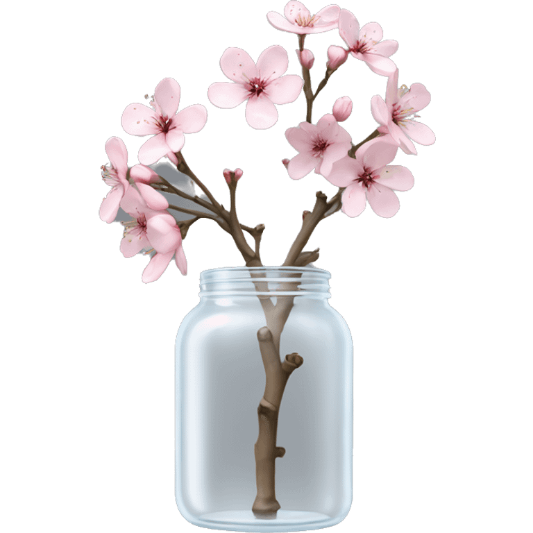 Realistic big sakura flower stem in a transparent jar vase emoji