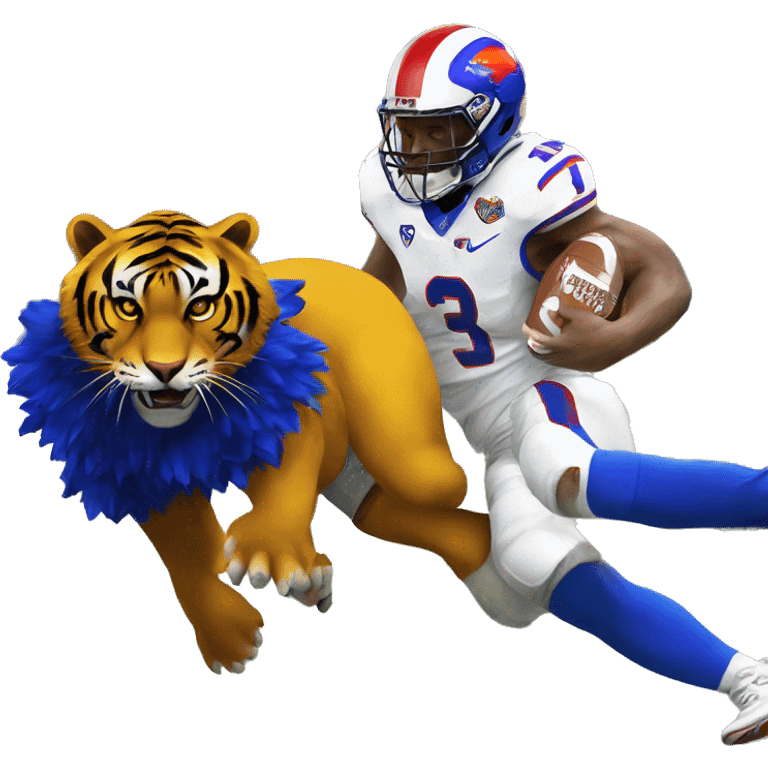 A Missouri tiger beating a Jayhawk emoji