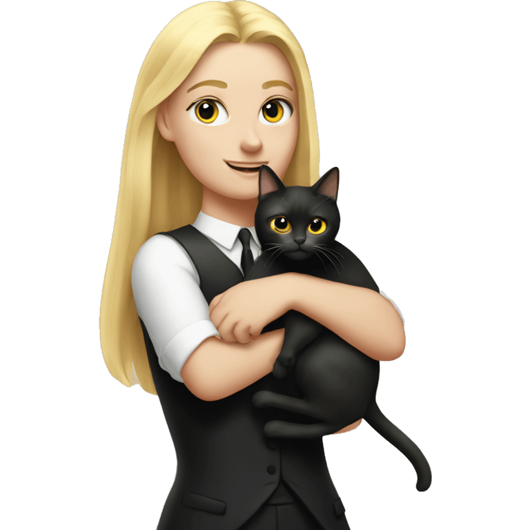 blonde girl with big butt holding fat tuxedo cat emoji