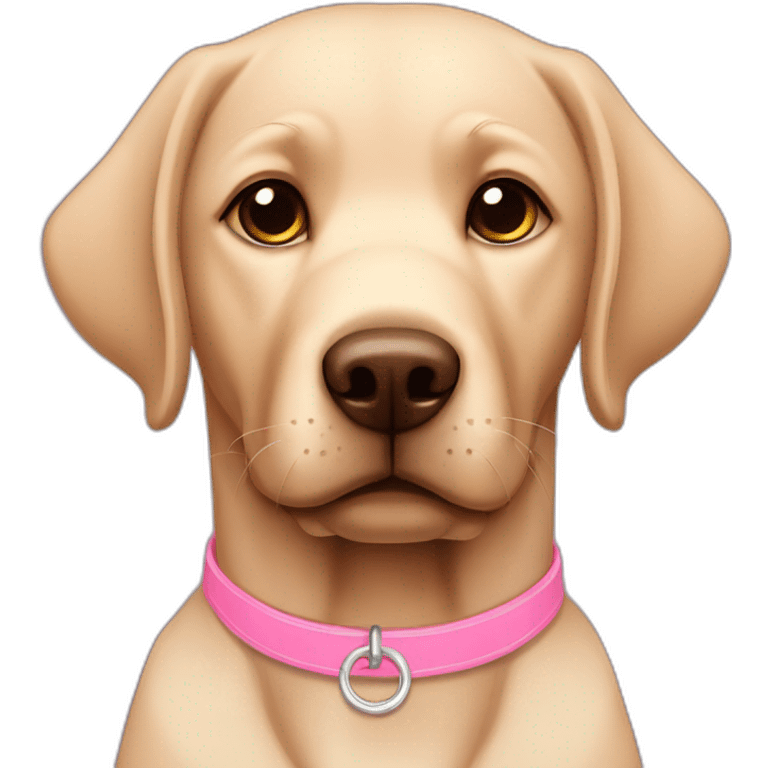 Labrador adulto chocolate con collar rosa emoji