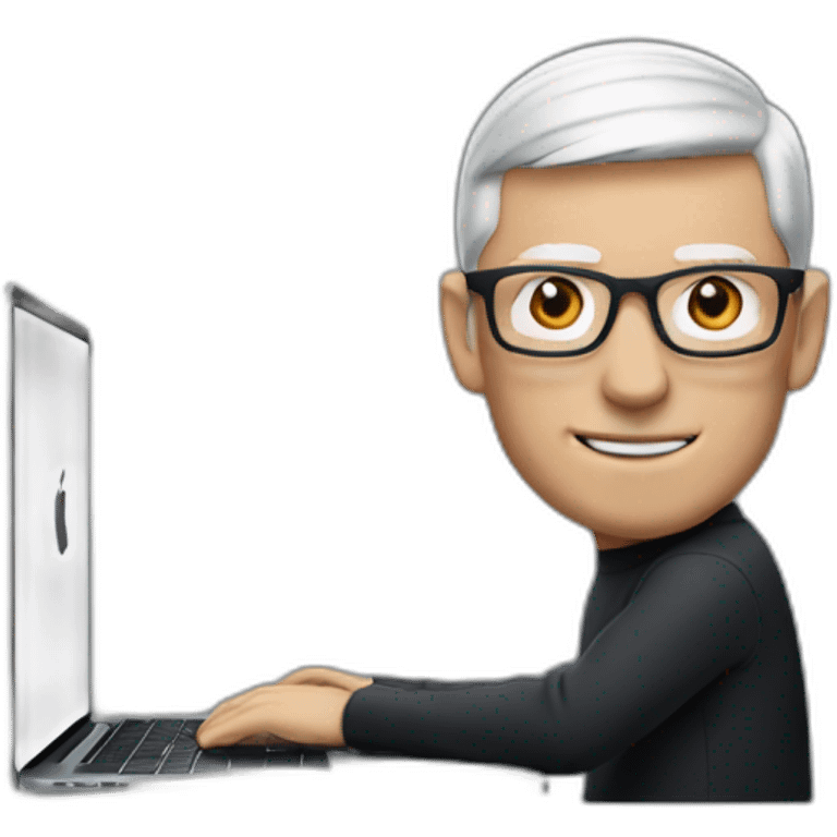 tim cook with a black macbook pro emoji