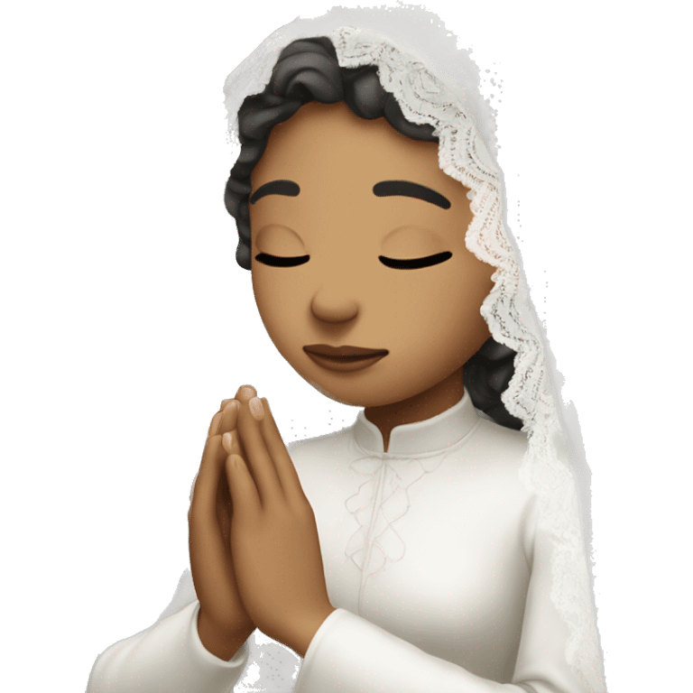 Light skin girl praying with eyes closed and lace white veil  emoji