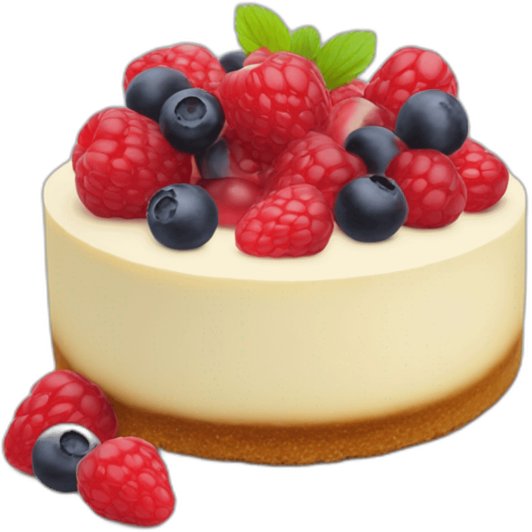 Cheesecake with berries at top with red gelatine emoji