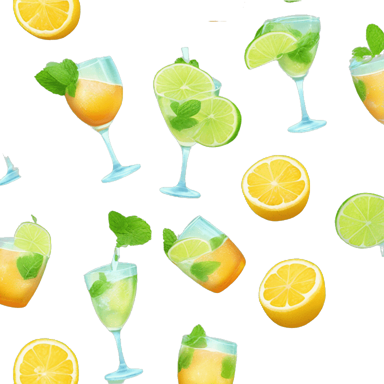 Happy Spritz Cocktail, Prosecco, lime slices, ice cubes, garnished with mint leaves emoji