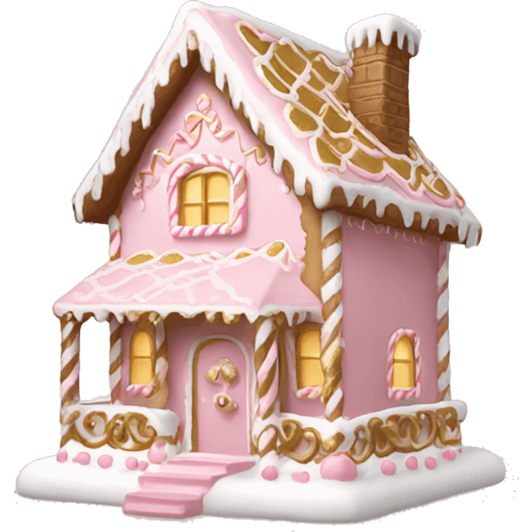 light pink and gold and white gingerbread house emoji