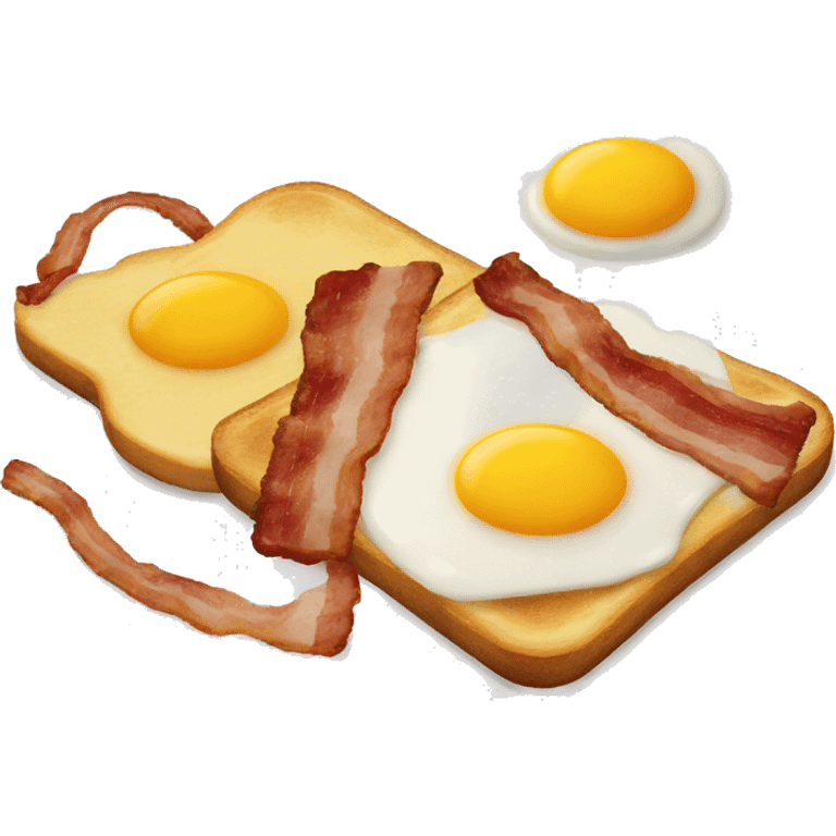 “Two fried eggs, crispy bacon, and buttered toast on a plate.” emoji