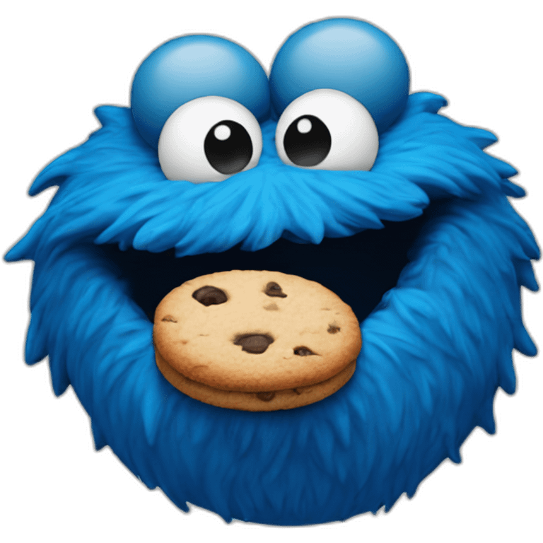 Rounded face of Cookie Monster eating a cookie emoji