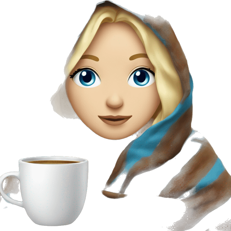 blonde girl inside a blanket sipping coffee blue eyes emoji