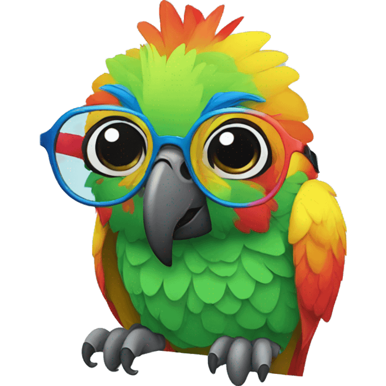 Colourful parrot with glasses emoji