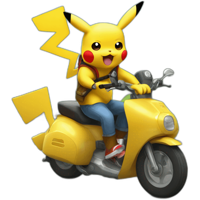 Pikachu en moto en train de faire une roue emoji