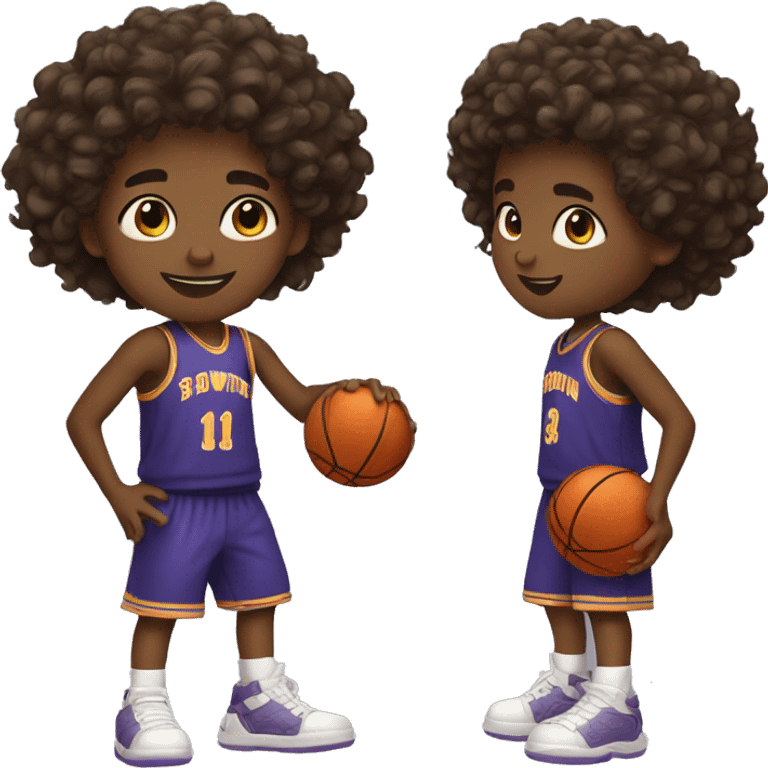 brownskin boy with curly hair playing basketball  emoji