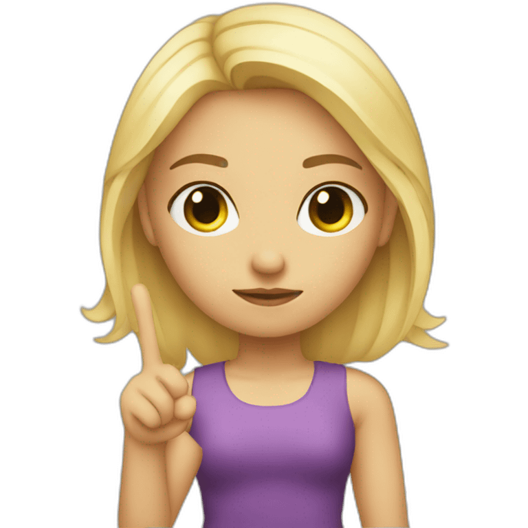 blonde girl frowning while posing with peace sign emoji