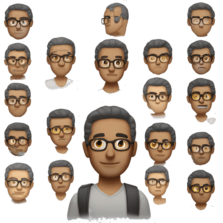 hispanic man with glasses and but chin, dark and gray hair dark brown eyes, no mustache, brown eyes ,  emoji