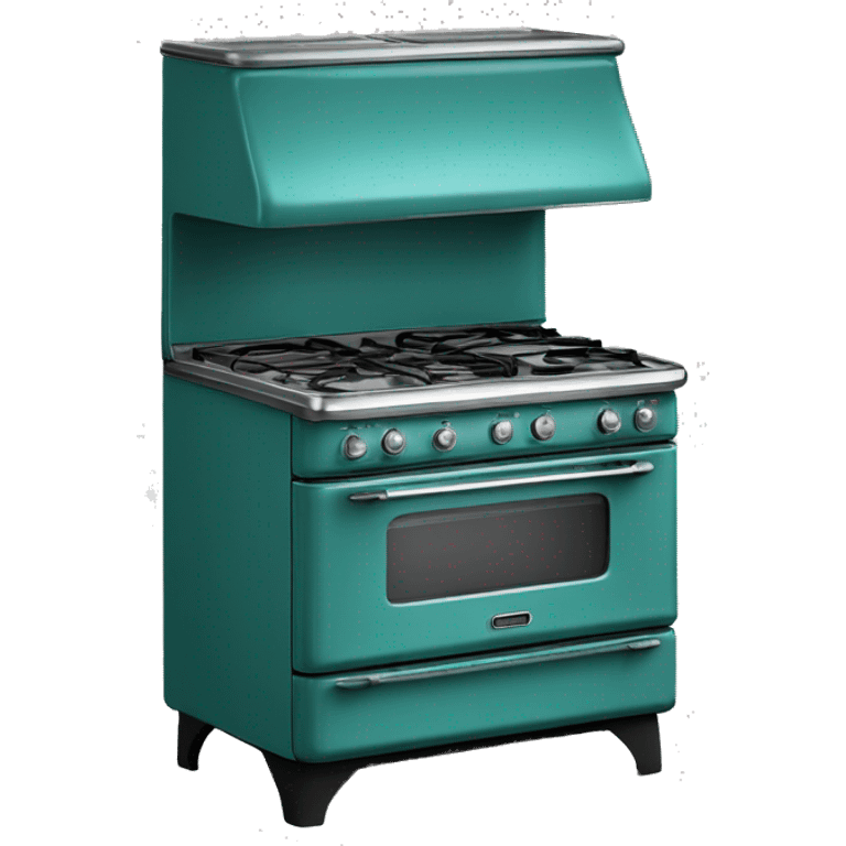 Realistic dark turquoise vintage stove with double oven emoji