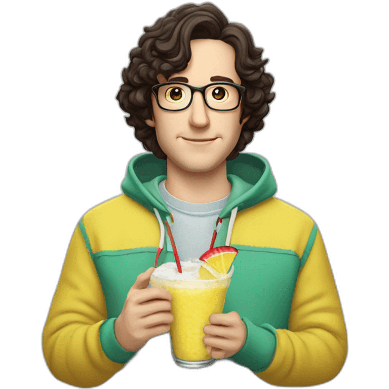 josh brener from silicon valley in hoodie holding Piña colada emoji