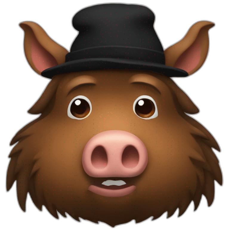 fullface brown boar tired of life with a black winter hat emoji