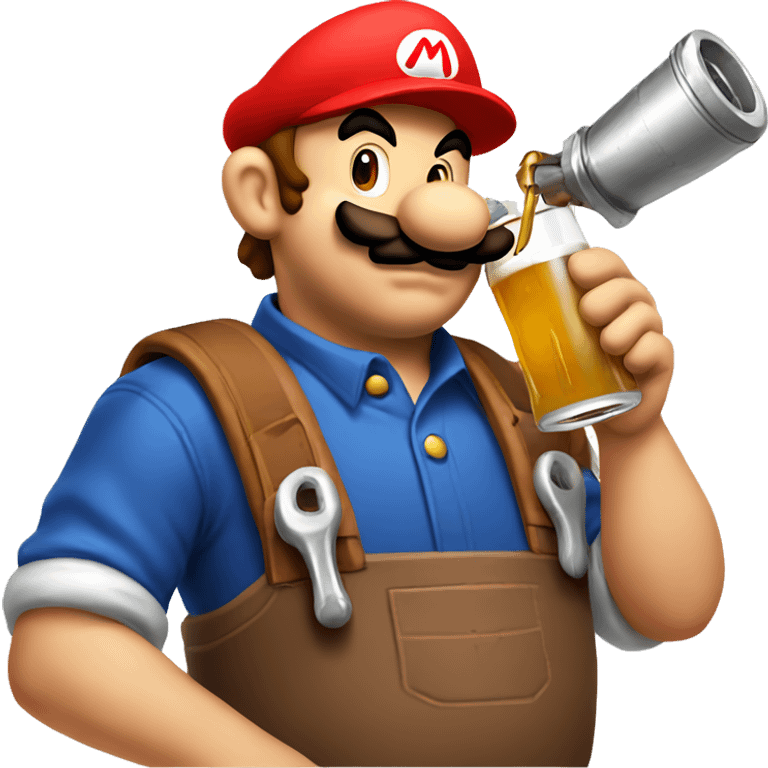 Mario plumber drinking beer with a shirt that reads “HOPE” with a pipe wrench logo emoji