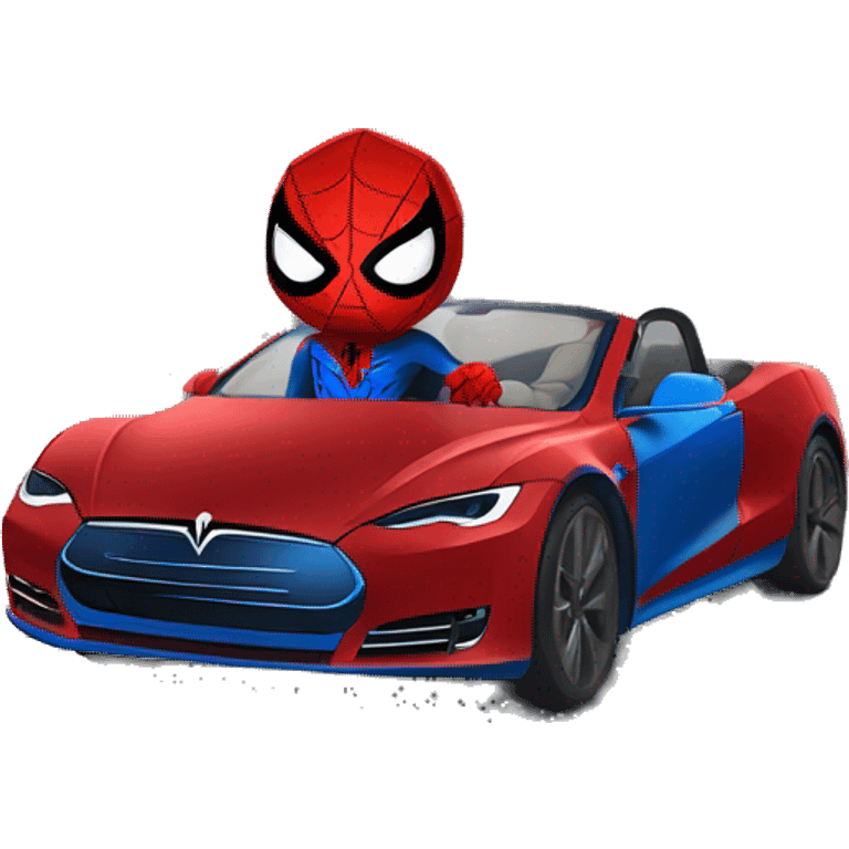 Spider-man driving Tesla models emoji