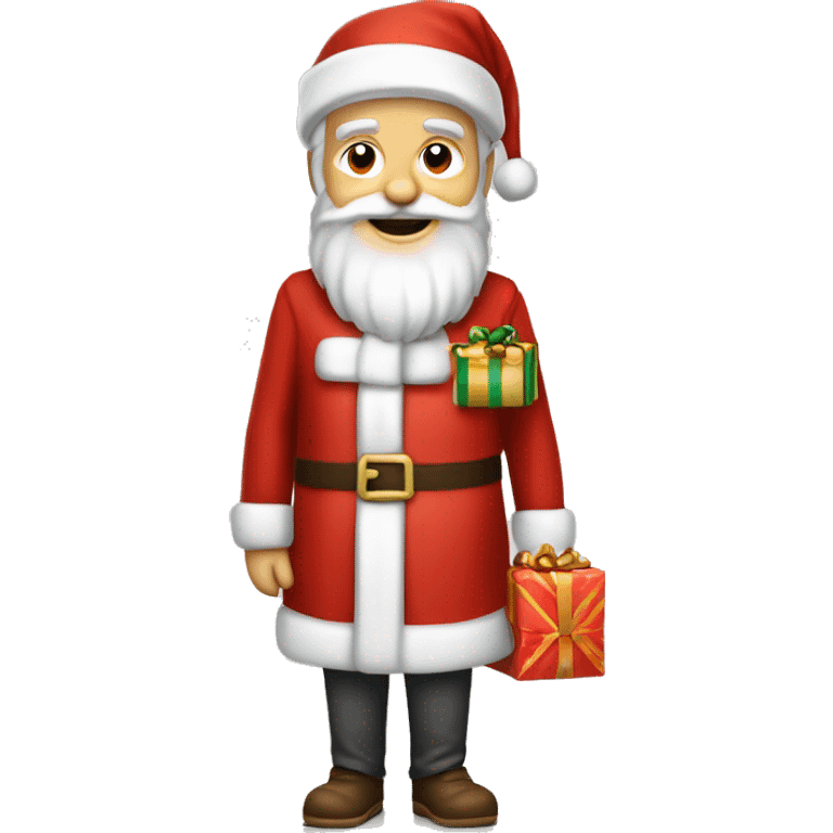 père Noël avec cadeau est costume rouge et barbe blanche emoji