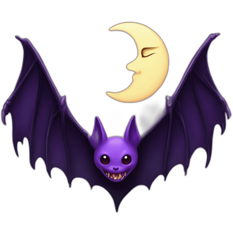 purple black vampire bat wings flying in front of large dripping crescent moon emoji